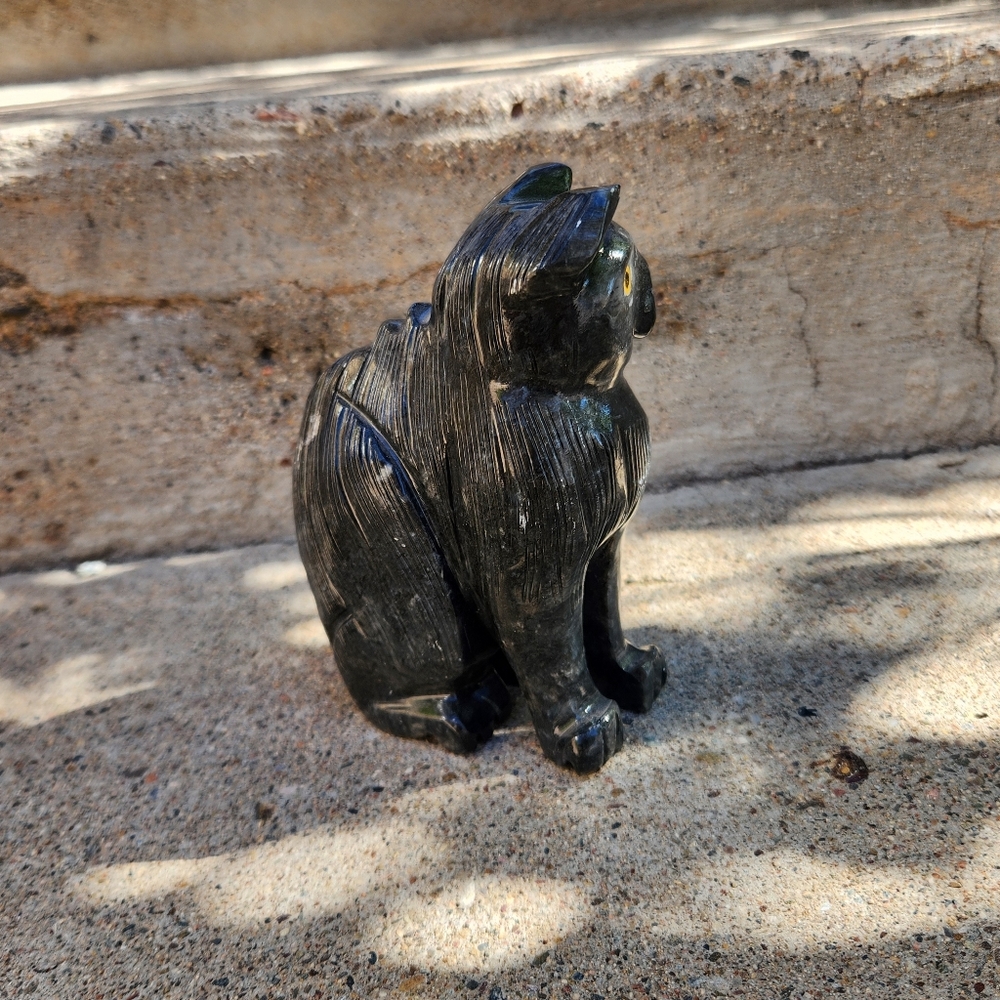 New Soapstone Gray Cat Figure - Picture 4 of 9